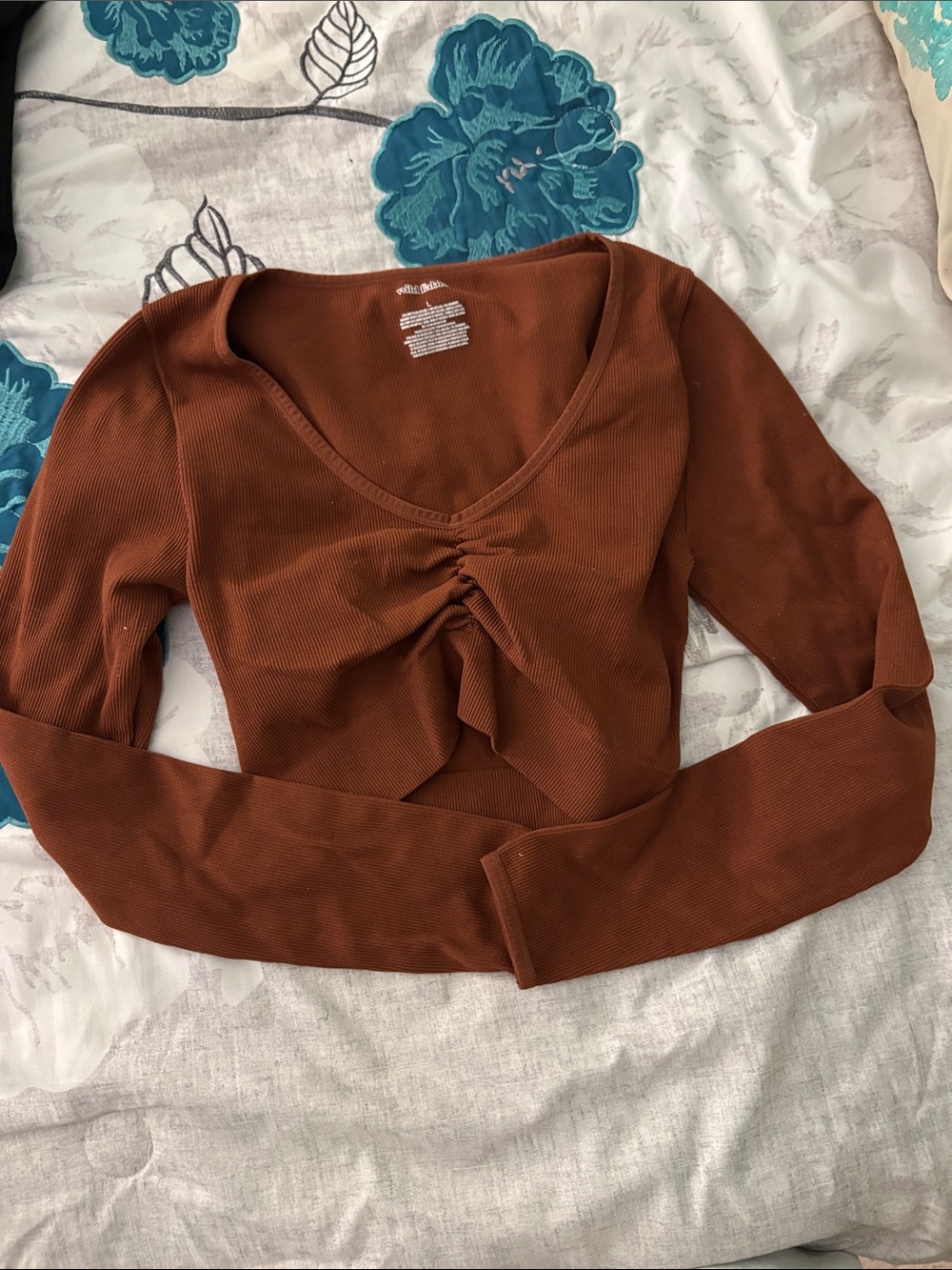 Women’s Rust Brown Twist-Front Long Sleeve Top